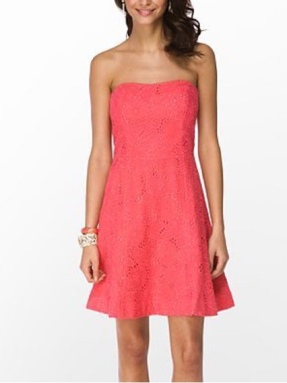 Lilly Pulitzer Strapless Floral Lace Dress in Bright Pink